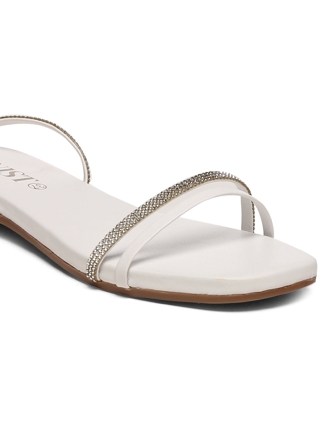 GNIST White Embellished Tie up Flat Sandal