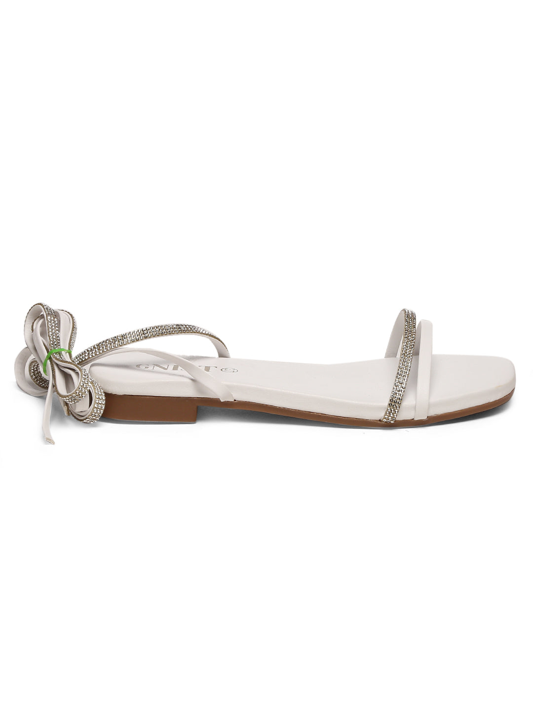 GNIST White Embellished Tie up Flat Sandal
