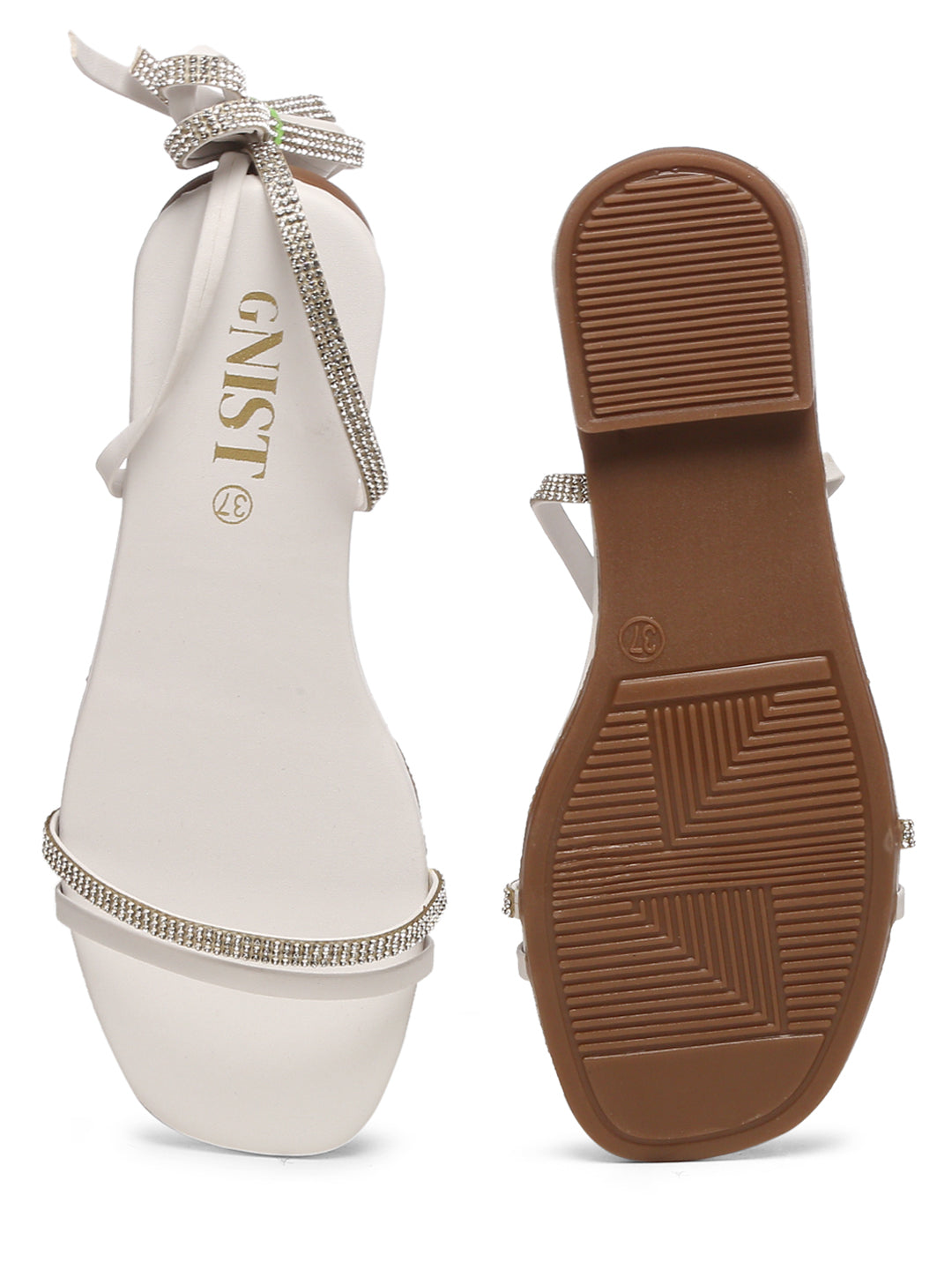 GNIST White Embellished Tie up Flat Sandal