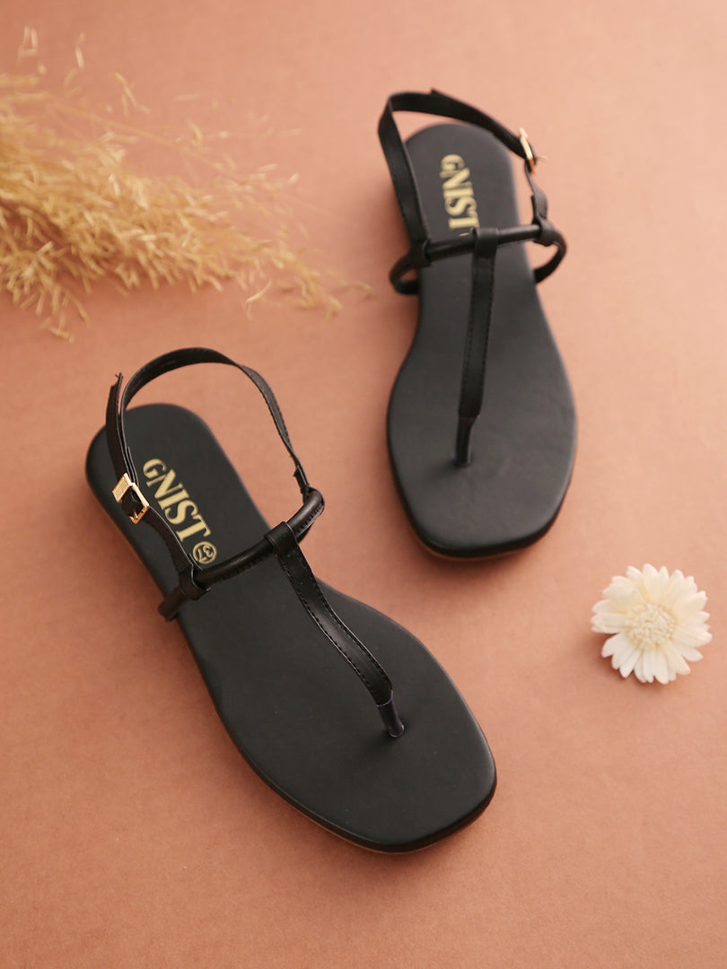 GNIST Black Office Flat Sandal