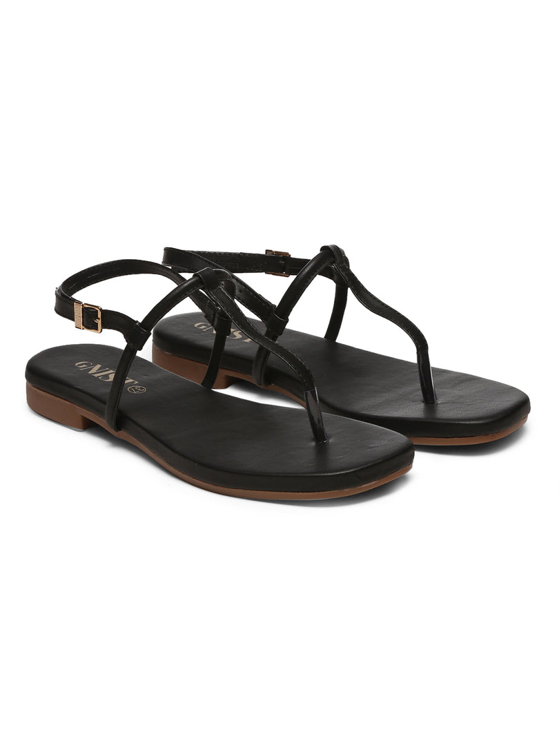 GNIST Black Office Flat Sandal