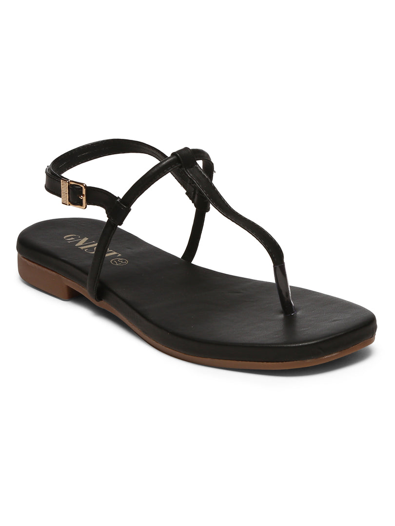 GNIST Black Office Flat Sandal - Main Image