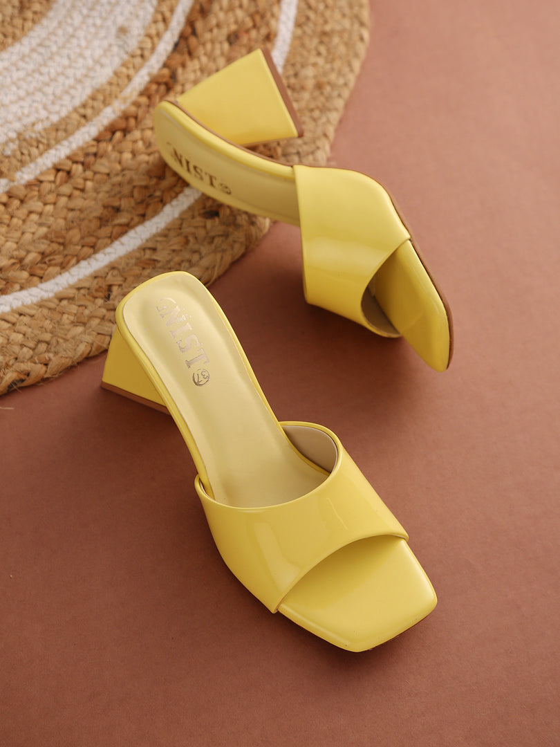 GNIST Yellow Chuncky Patent Block Heel