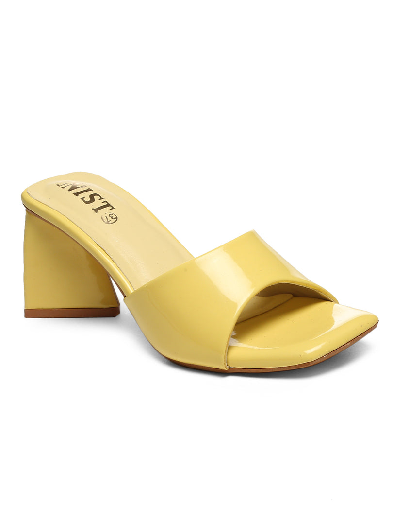 GNIST Yellow Chuncky Patent Block Heel