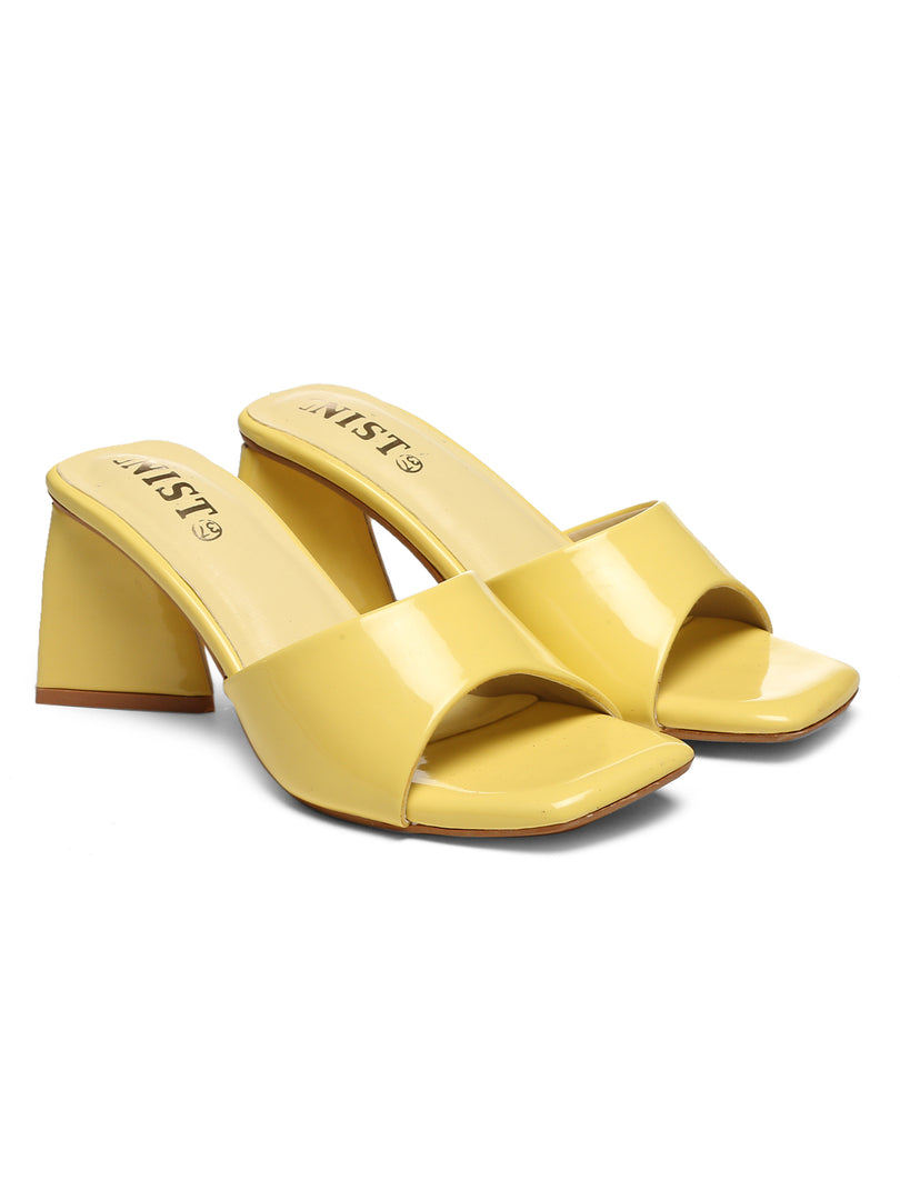 GNIST Yellow Chuncky Patent Block Heel