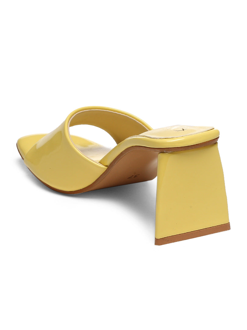 GNIST Yellow Chuncky Patent Block Heel