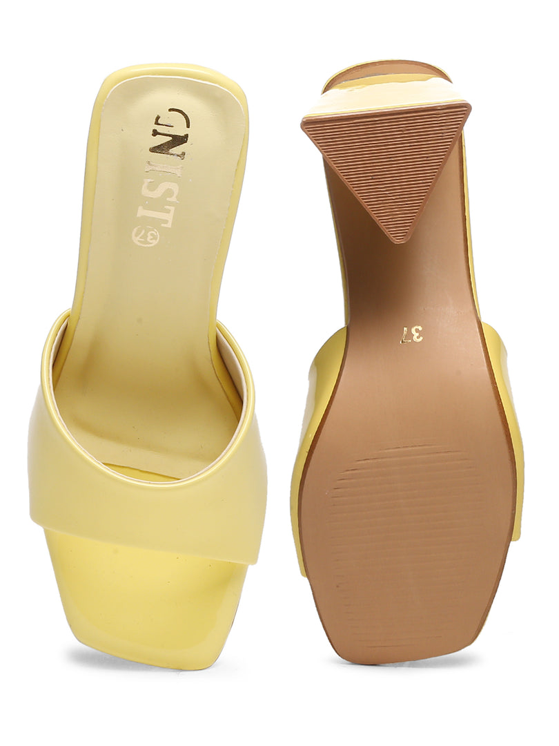 GNIST Yellow Chuncky Patent Block Heel