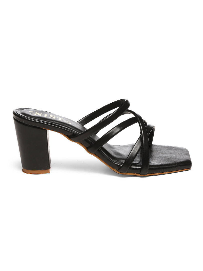 GNIST Black Stappy Block Heel