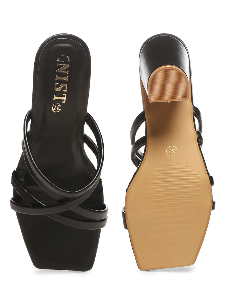 GNIST Black Stappy Block Heel