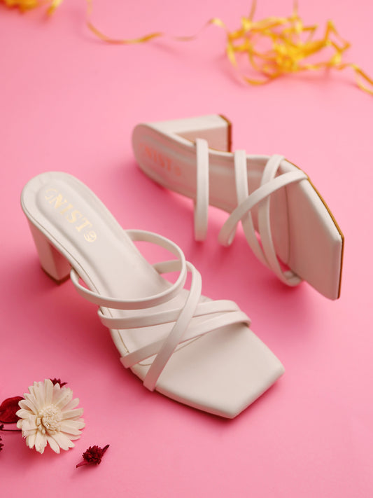 GNIST White Strappy Block Heel