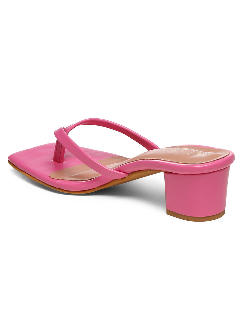 GNIST Hot Pink V shape Block Heel