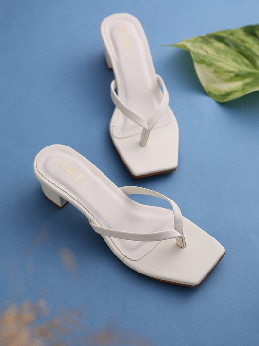 GNIST White V shape Block Heel