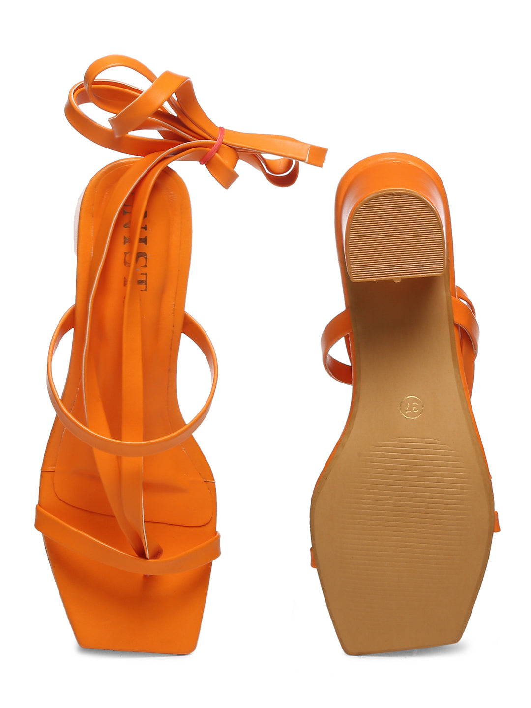 GNIST Orange Strappy Block Heel Sandal