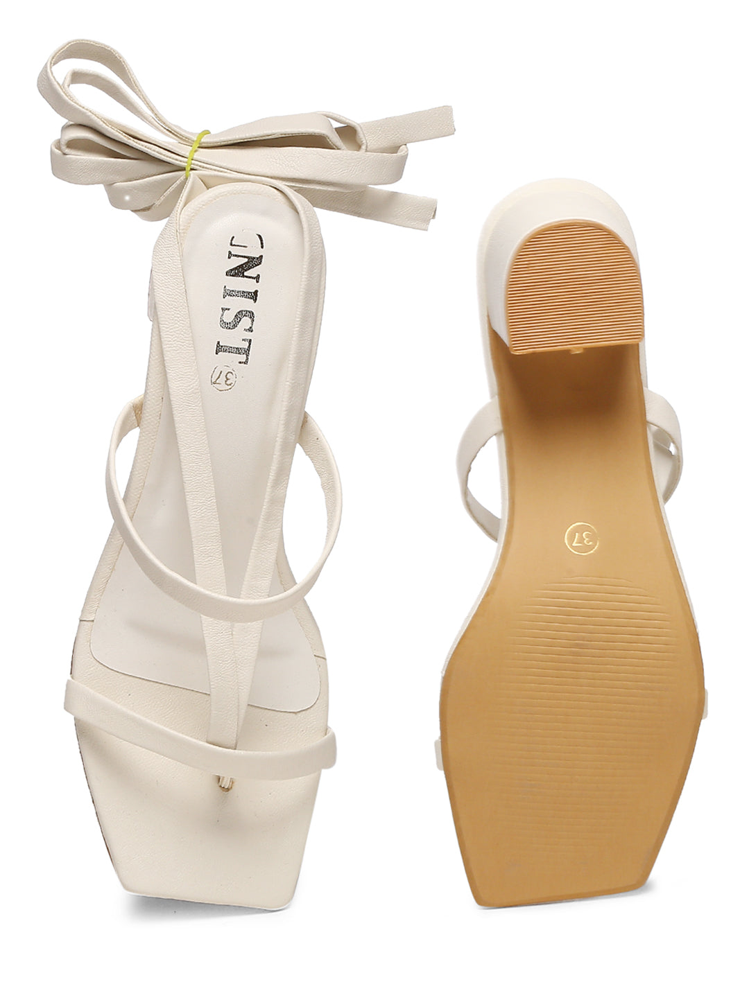 GNIST White Strappy Block Heel Sandal