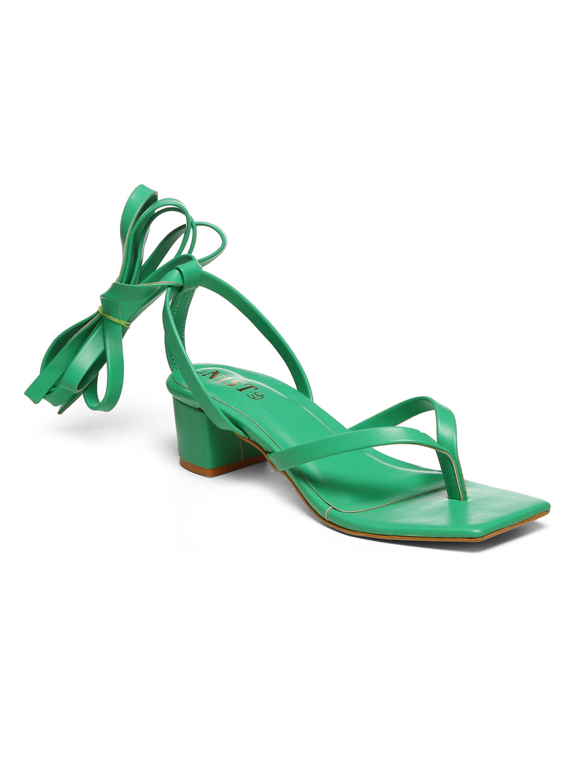 GNIST Green Trendy Tie up Block Heel Sandal