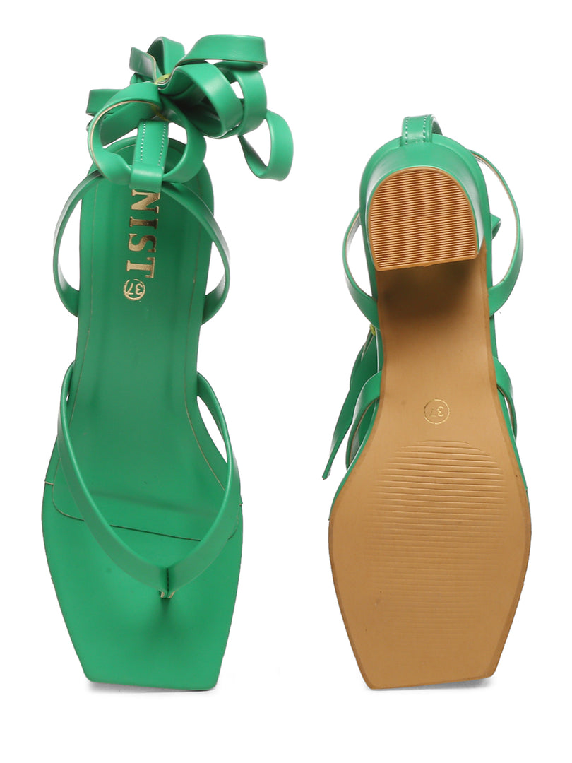 GNIST Green Trendy Tie up Block Heel Sandal