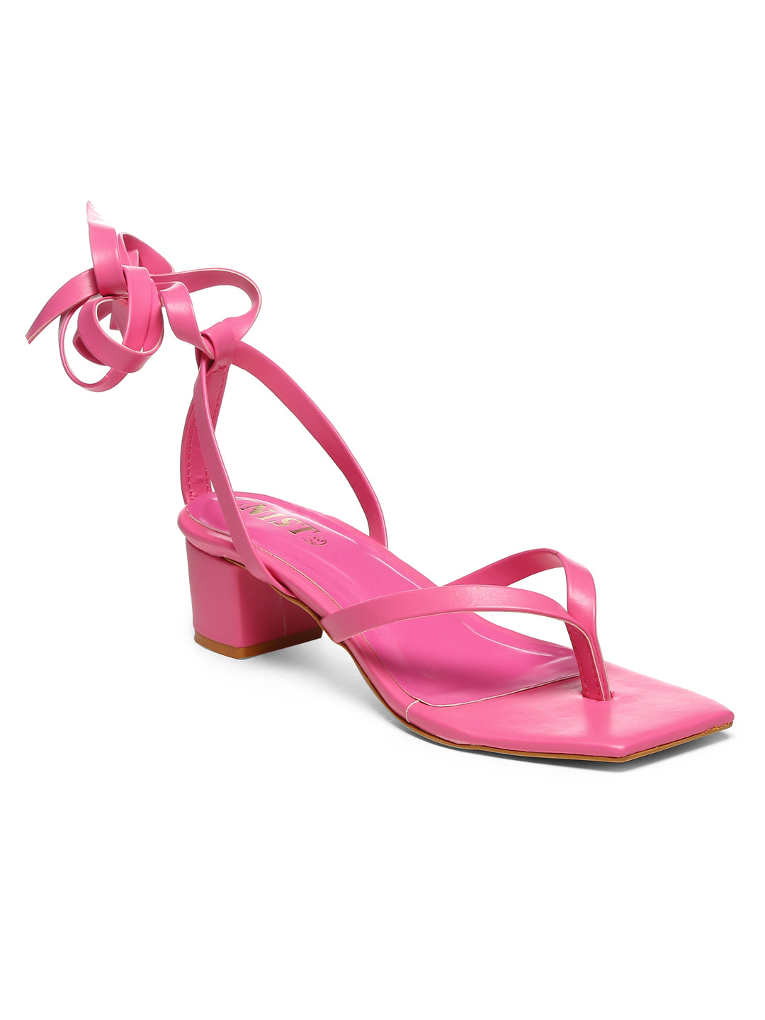 GNIST Hot Pink Trendy Tie up Block Heel Sandal