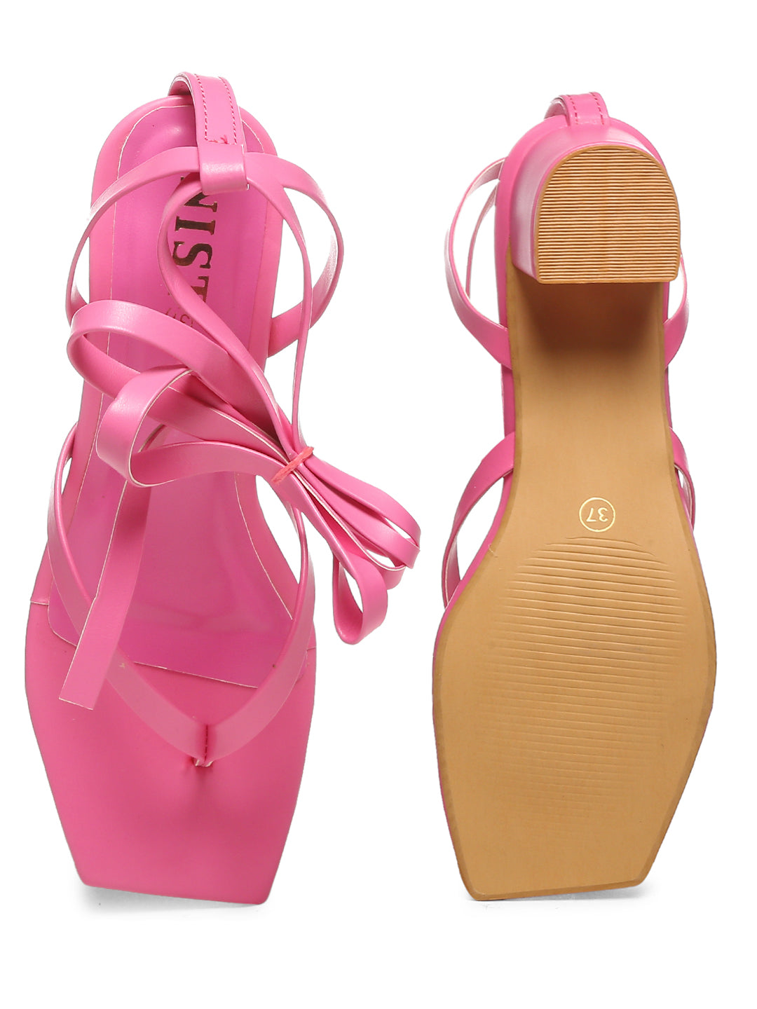 GNIST Hot Pink Trendy Tie up Block Heel Sandal