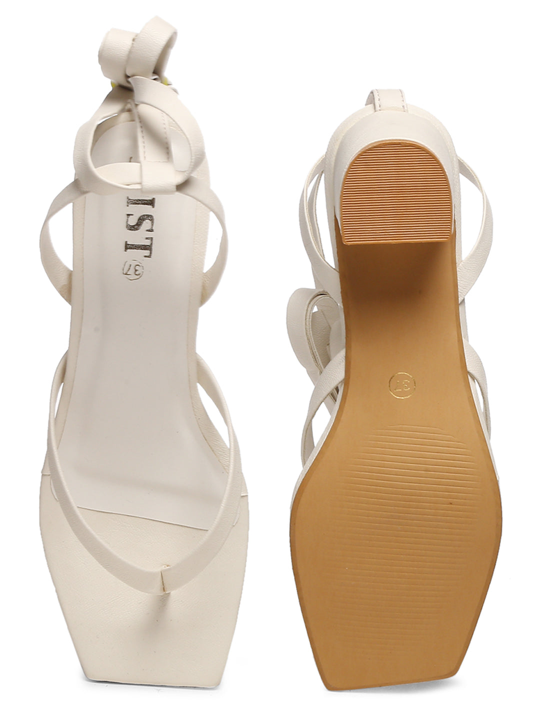 GNIST White Trendy Tie up Block Heel Sandal
