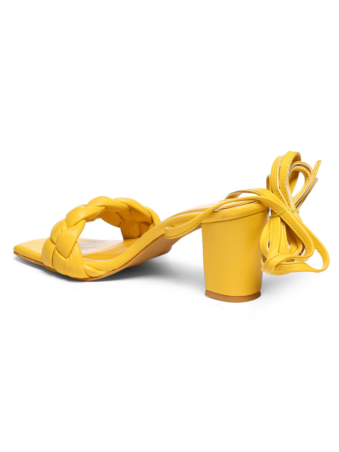 GNIST Yellow Braided Tie up Block Heel Sandal