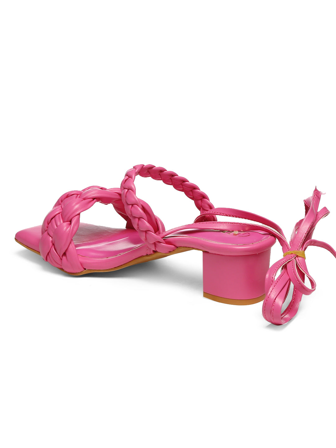 GNIST Hot Pink Braided Tie up Block Heel Sandal