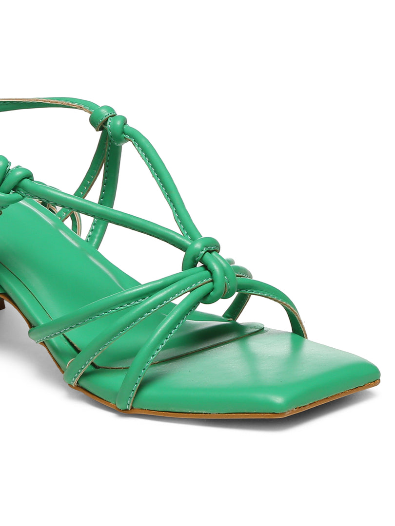 GNIST Green Strappy Tie up  Block Heel Sandal