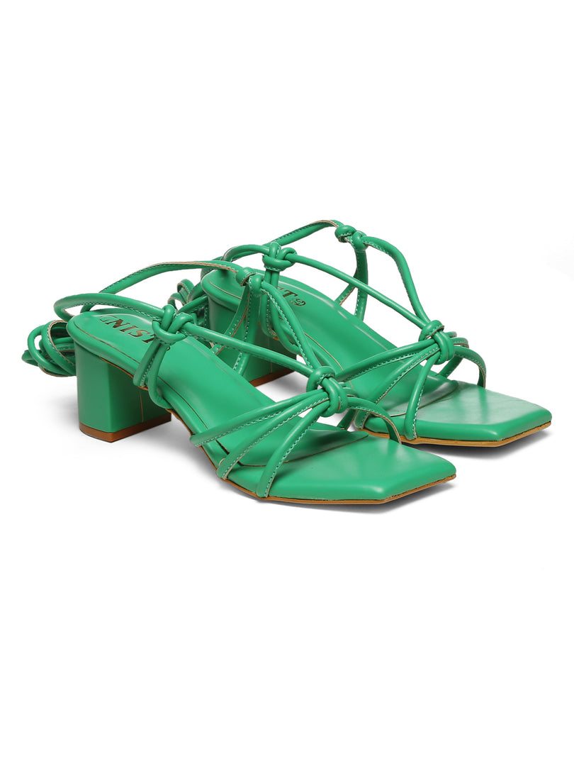 GNIST Green Strappy Tie up  Block Heel Sandal