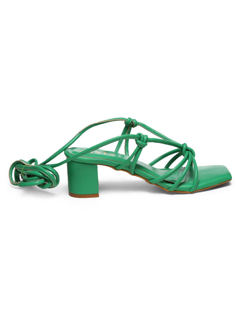 GNIST Green Strappy Tie up  Block Heel Sandal