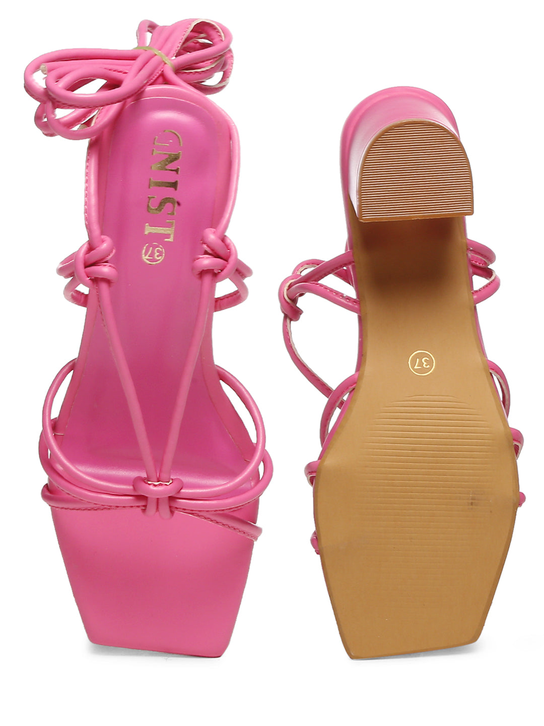 GNIST Hot Pink Strappy Tie up  Block Heel Sandal