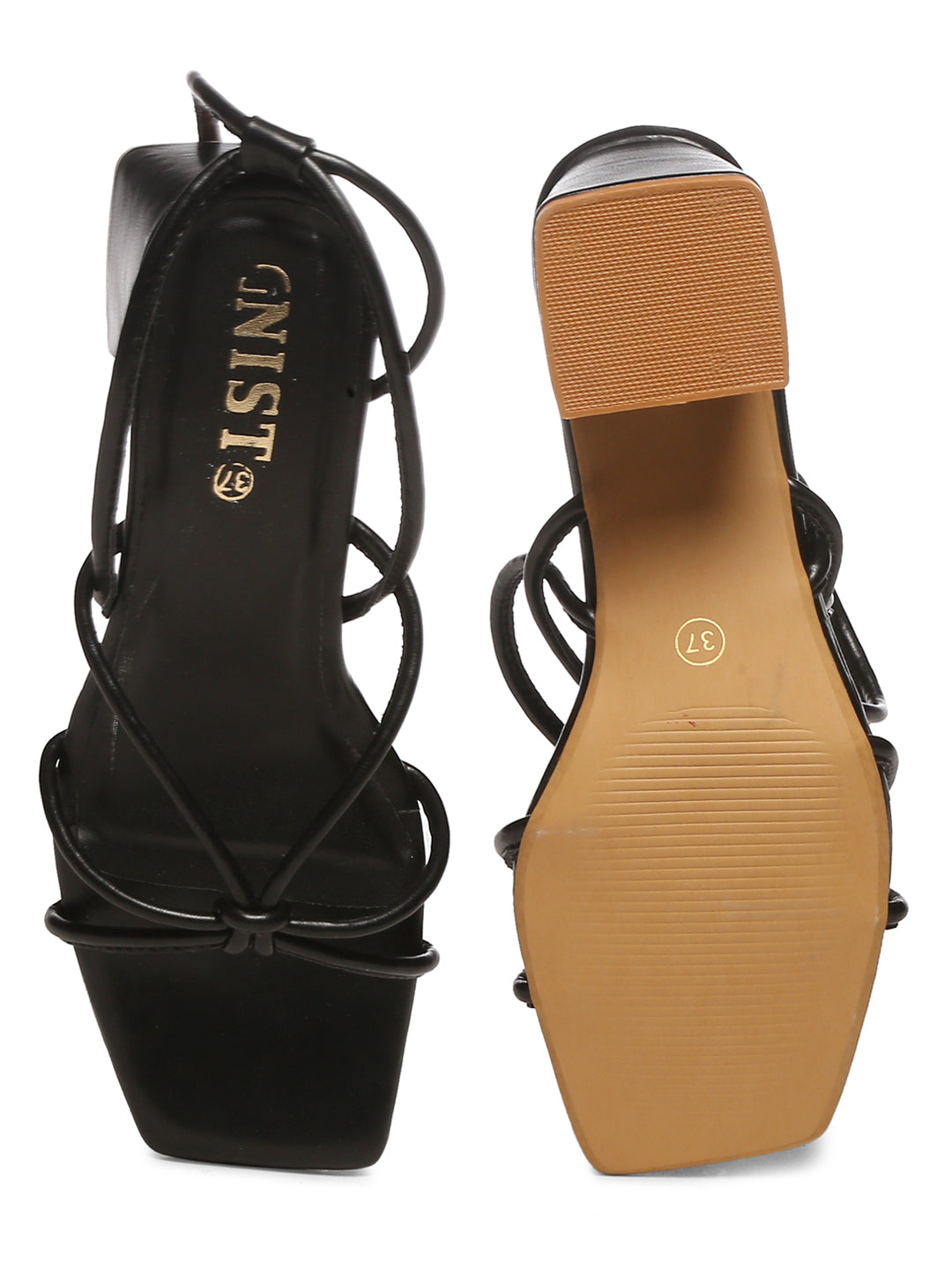 GNIST Black Strappy Tie up  Block Heel Sandal