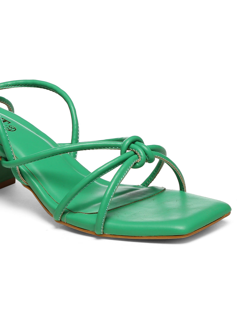 GNIST Green Strappy Tie up  Block Heel Sandal