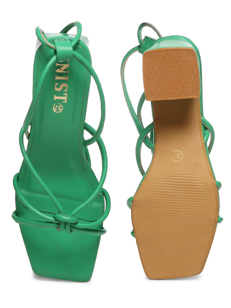 GNIST Green Strappy Tie up  Block Heel Sandal