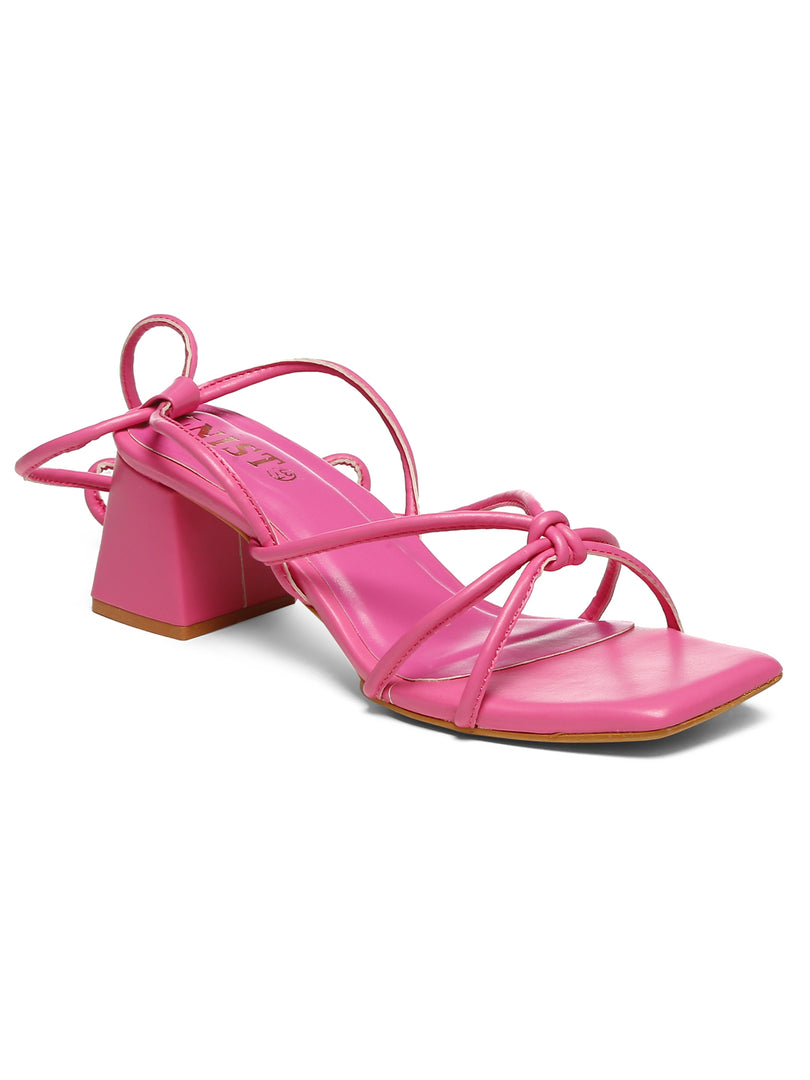 GNIST Hot Pink Strappy Tie up  Block Heel Sandal