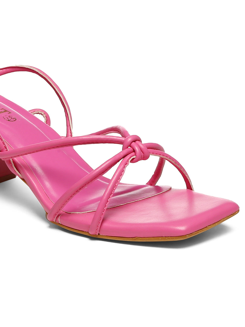 GNIST Hot Pink Strappy Tie up  Block Heel Sandal