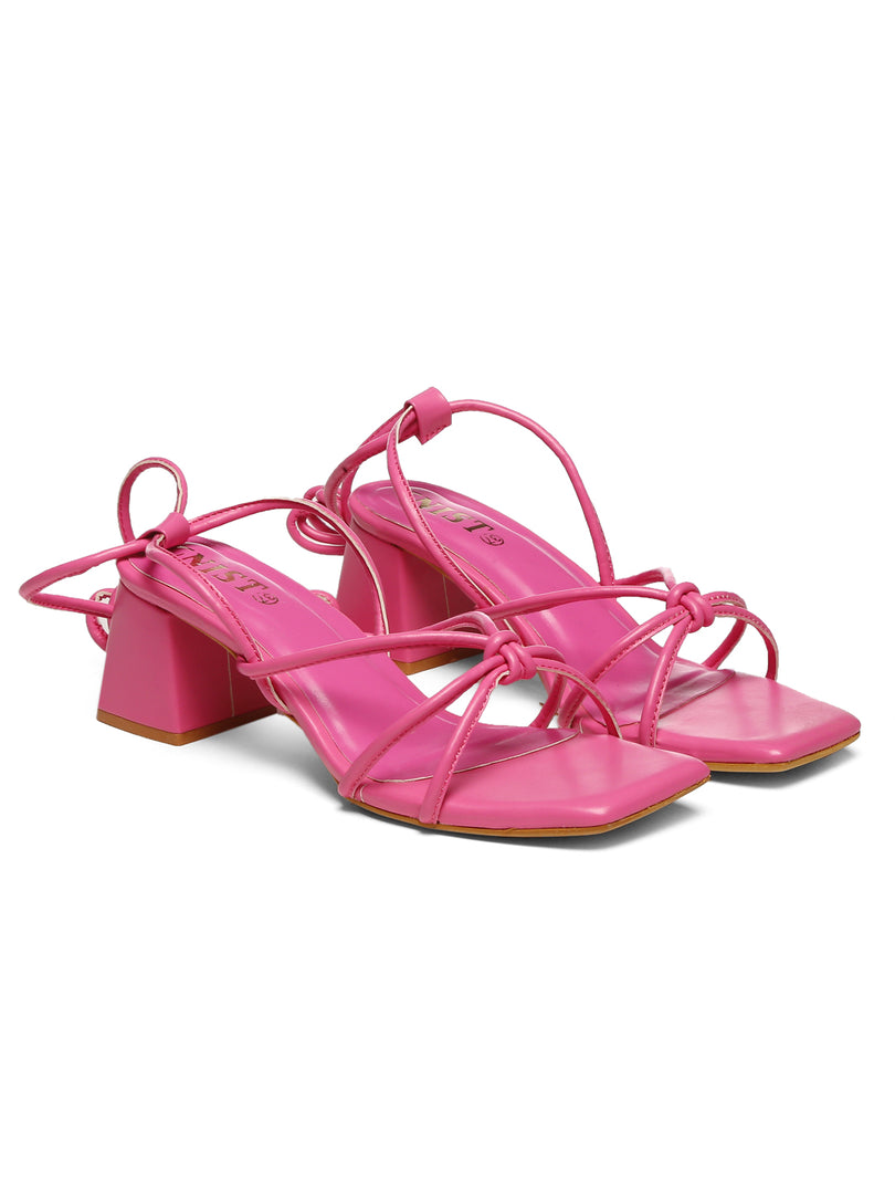 GNIST Hot Pink Strappy Tie up  Block Heel Sandal