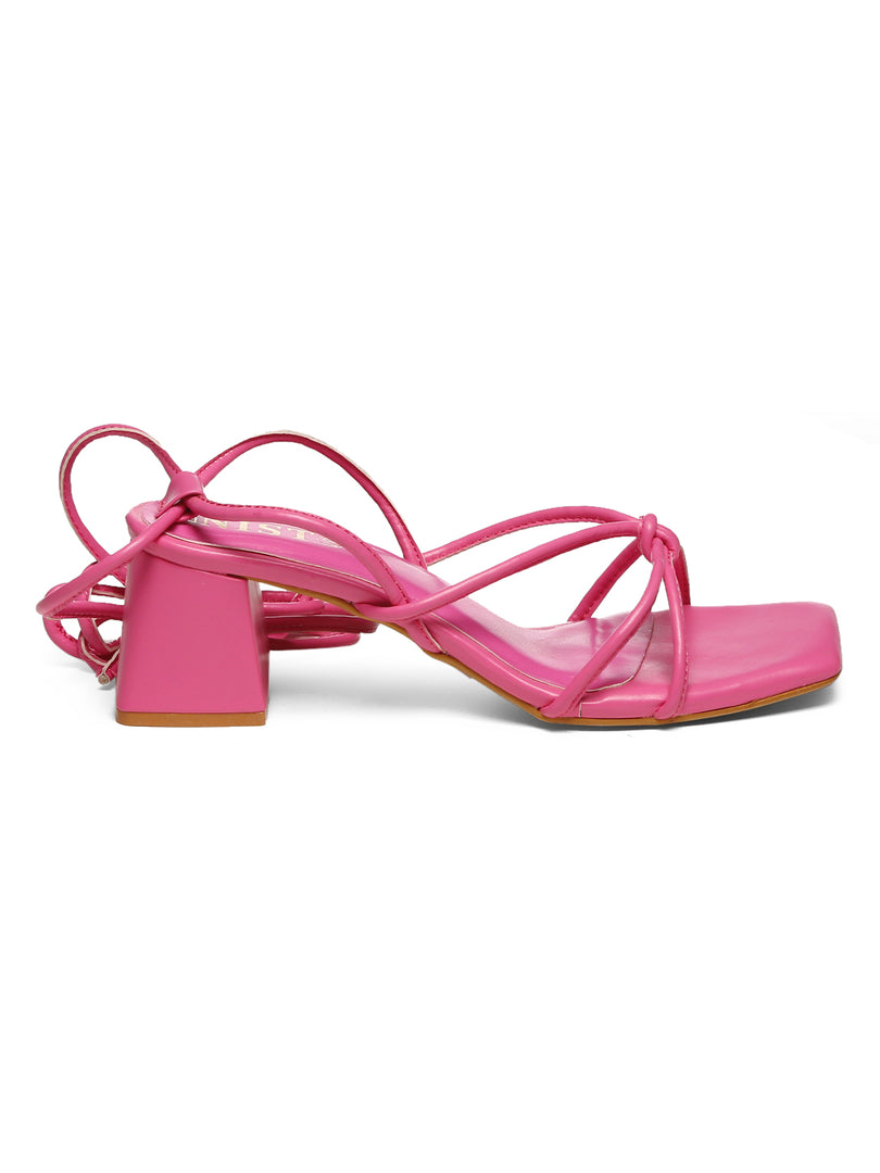 GNIST Hot Pink Strappy Tie up  Block Heel Sandal