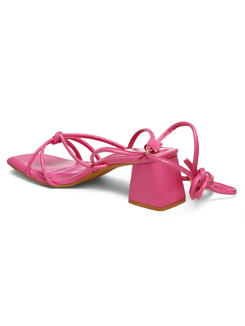 GNIST Hot Pink Strappy Tie up  Block Heel Sandal