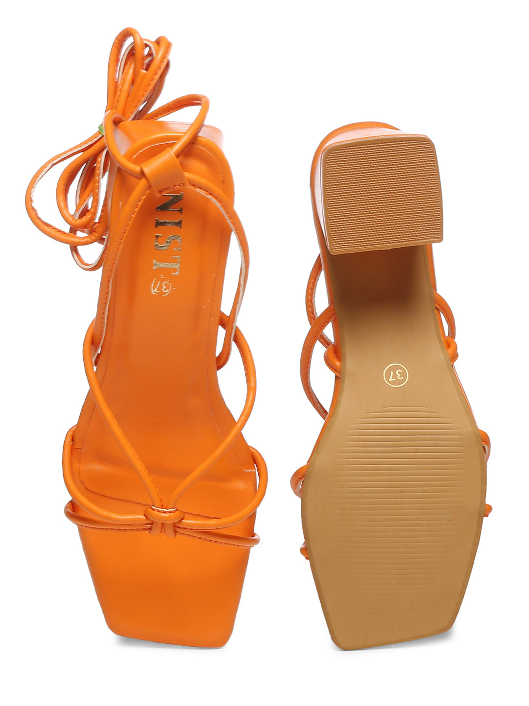 GNIST Orange Strappy Tie up  Block Heel Sandal