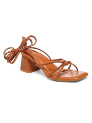 GNIST Tan Strappy Tie up  Block Heel Sandal