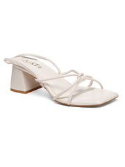 GNIST White Strappy Tie up  Block Heel Sandal