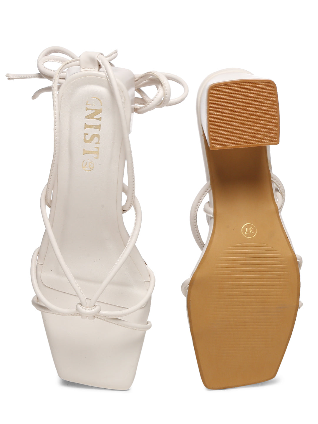 GNIST White Strappy Tie up  Block Heel Sandal