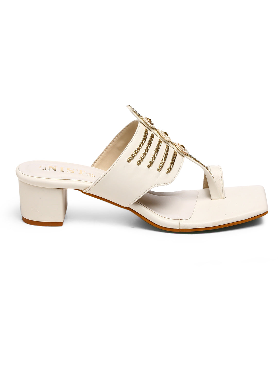 GNIST White Gold Kolhapuri Ethnic Block Heel