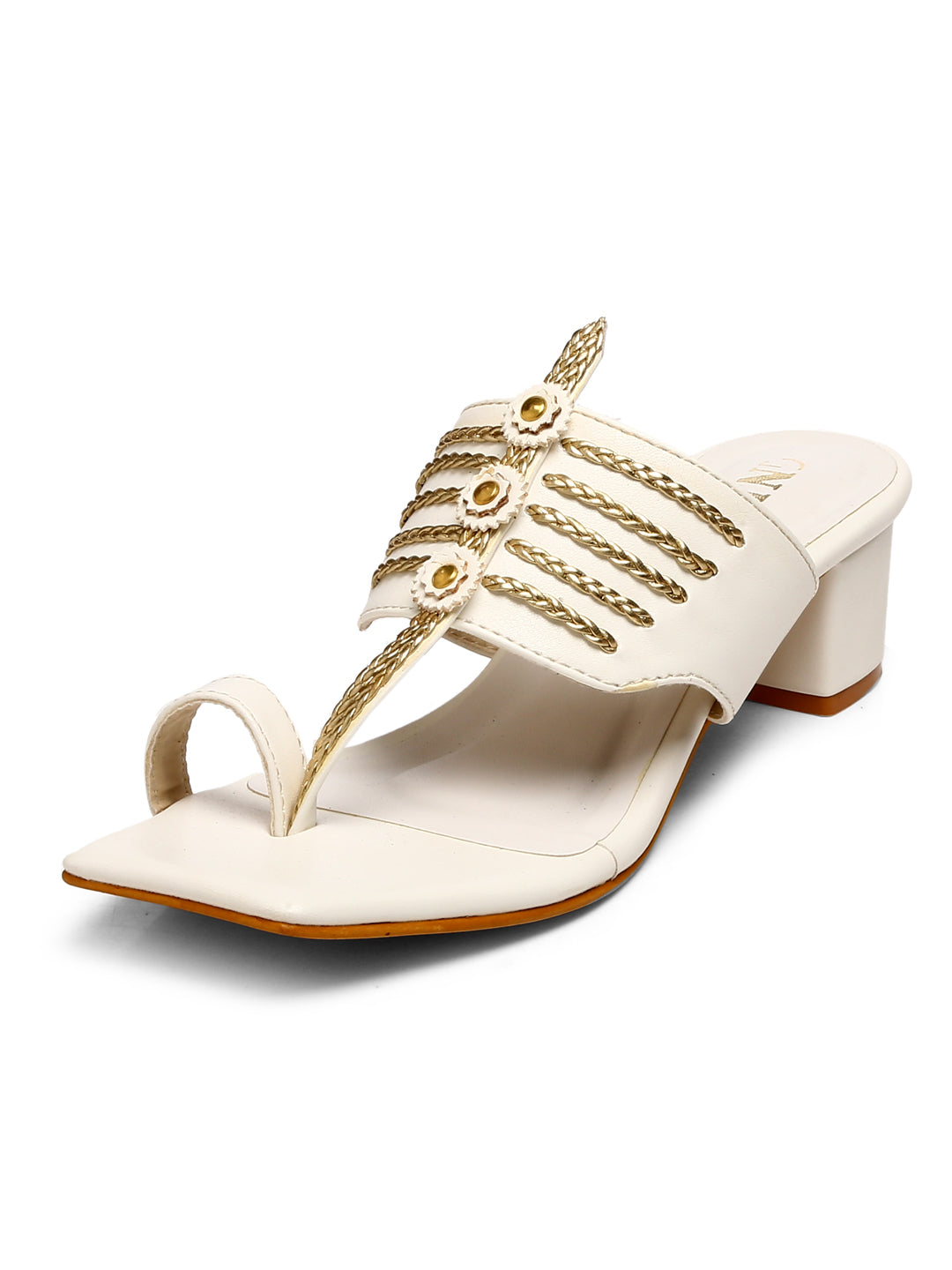 GNIST White Gold Kolhapuri Ethnic Block Heel