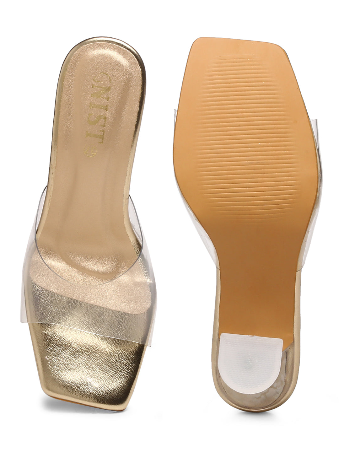GNIST Gold Transparent Strap Stilettos Heel