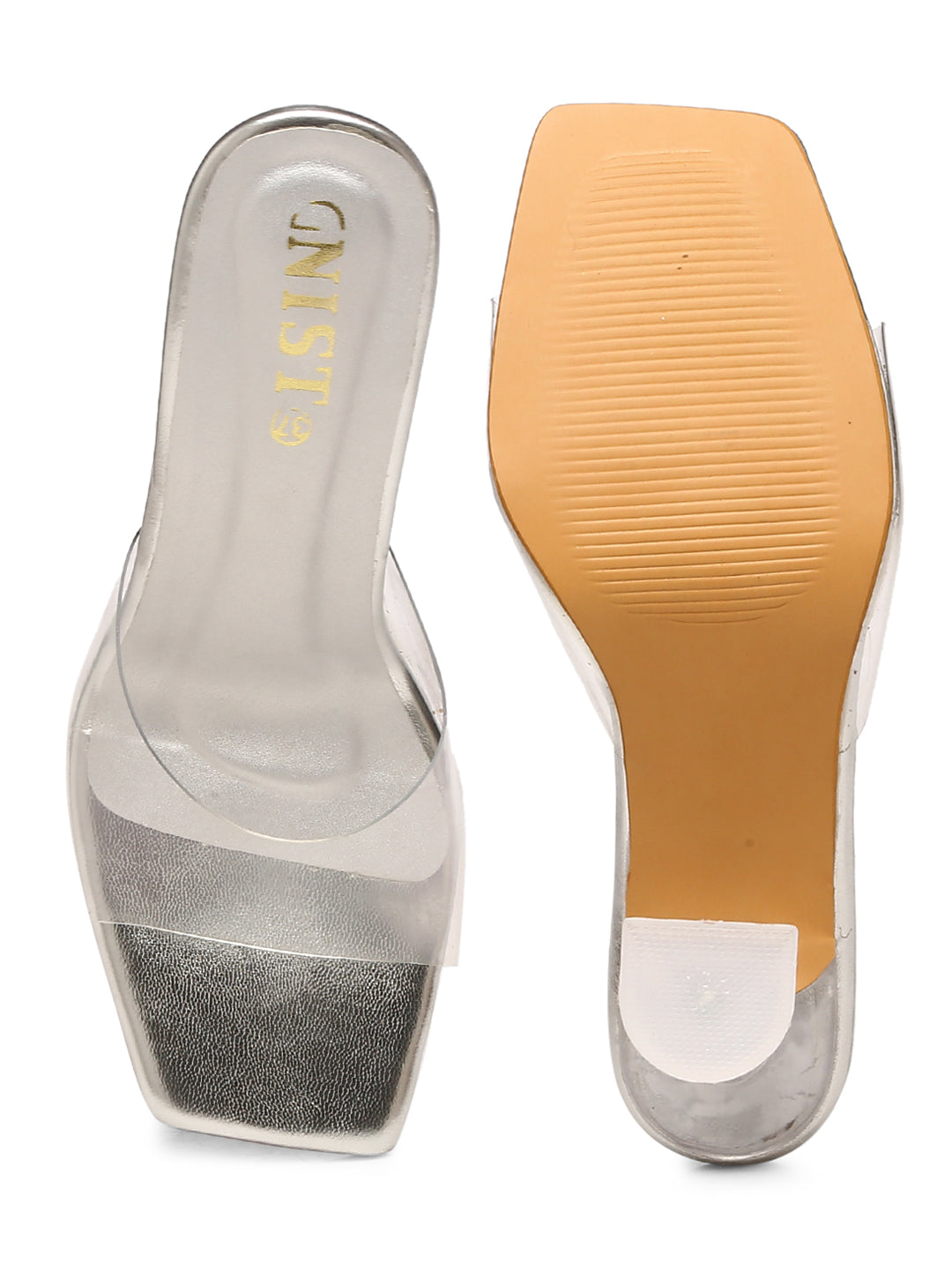 GNIST Silver Transparent Strap Stilettos Clear Heel