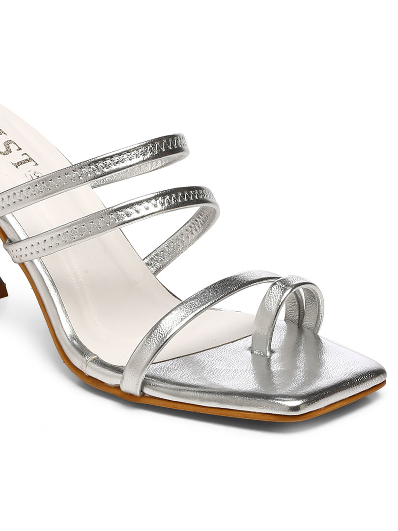 GNIST Silver Multi Strap Stilettos Heel