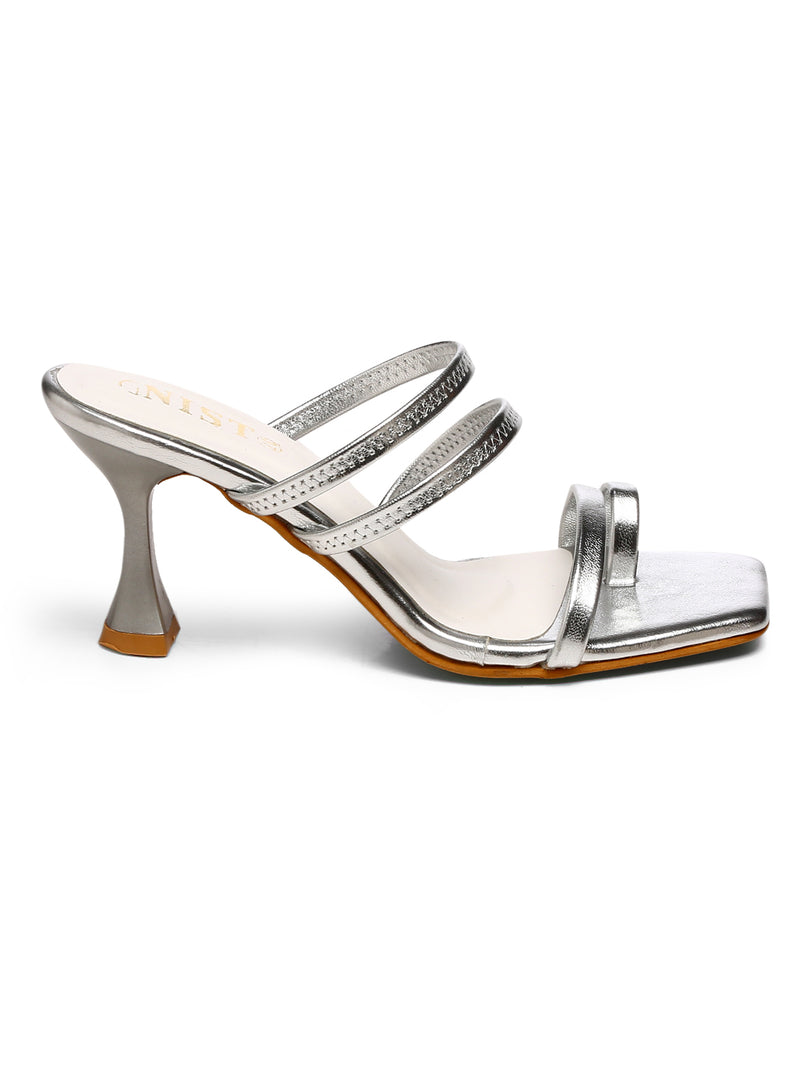 GNIST Silver Multi Strap Stilettos Heel