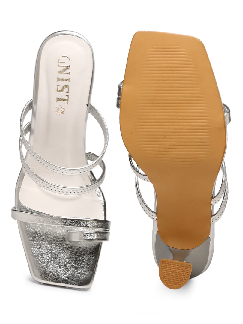 GNIST Silver Multi Strap Stilettos Heel