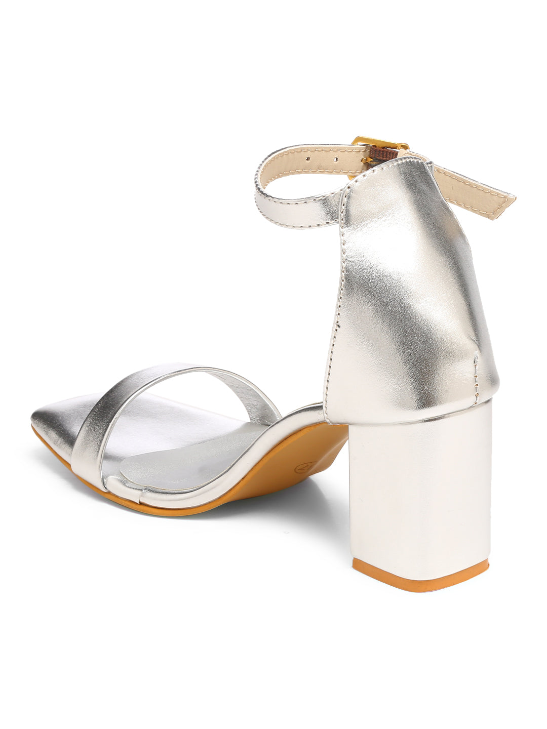 GNIST Silver Classic Ankle Strap Block Heel