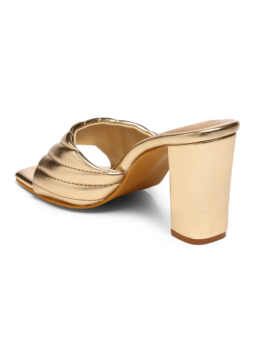 Gold mules 2025 block heel